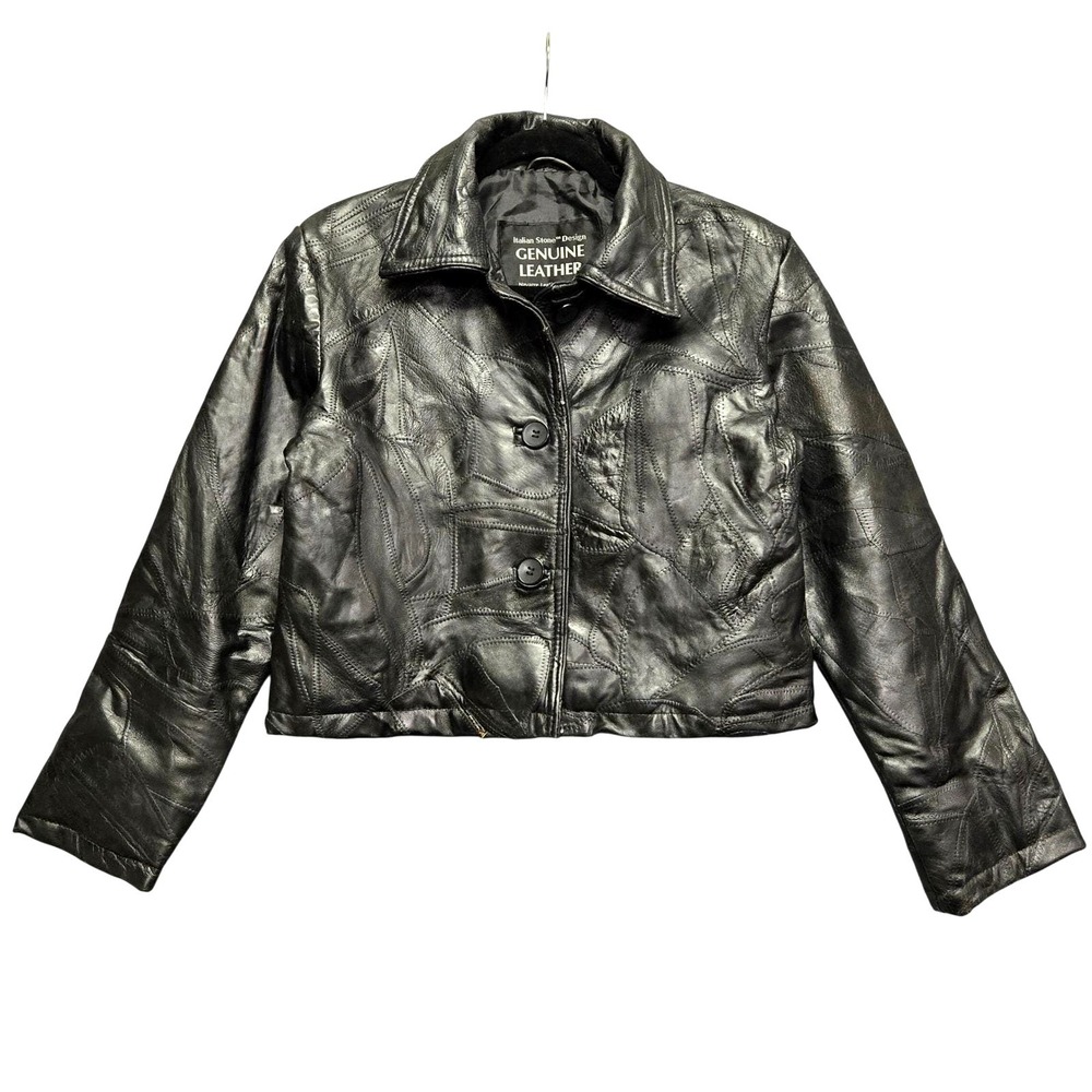 Vintage‎ Grunge Black Patchwork Genuine Leather Jacket Womens M 90s